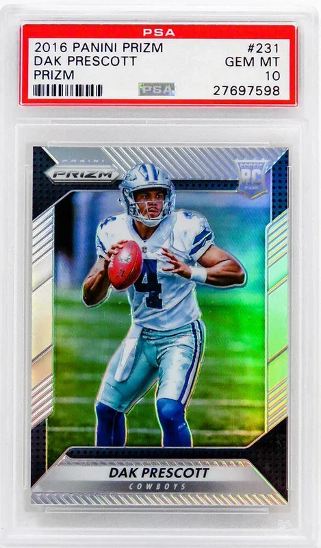 Dak Prescott (Dallas Cowboys) 2016 Panini Prizm Football #231 Prizm RC Rookie Card – PSA 10 GEM MINT