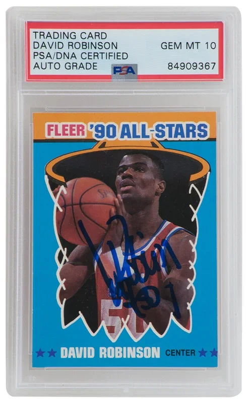 David Robinson Signed San Antonio Spurs 1990-91 Fleer All-Star Basketball Sticker Card #10 – (PSA- Auto Grade 10)