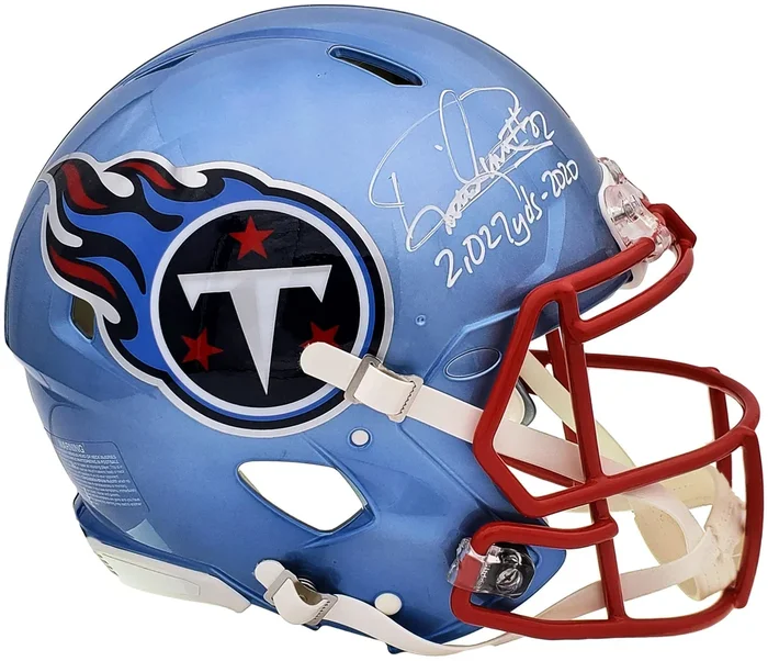 Derrick Henry Autographed Tennessee Titans Flash Blue Full Size Authentic Speed Helmet “2027 Yds-2020” Beckett BAS QR Stock #197131