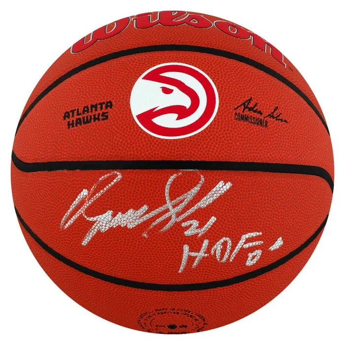 Dominique Wilkins Signed Wilson Hawks Team Logo NBA Basketball w/HOF’06