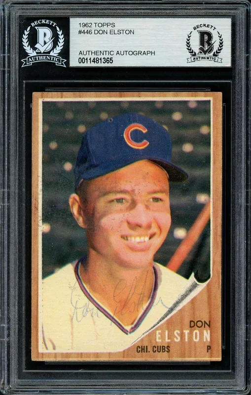 Don Elston Autographed 1962 Topps Card #446 Chicago Cubs Beckett BAS #11481365