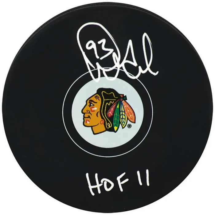 Doug Gilmour Signed Chicago Blackhawks Logo Hockey Puck w/HOF’11