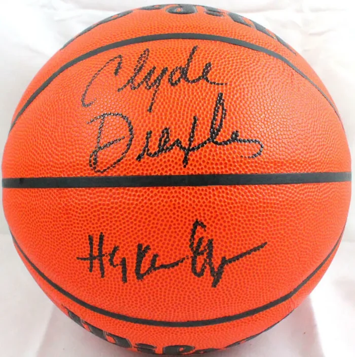 Drexler/Olajuwon Autographed Wilson NBA Basketball – JSA Witnessed *Black
