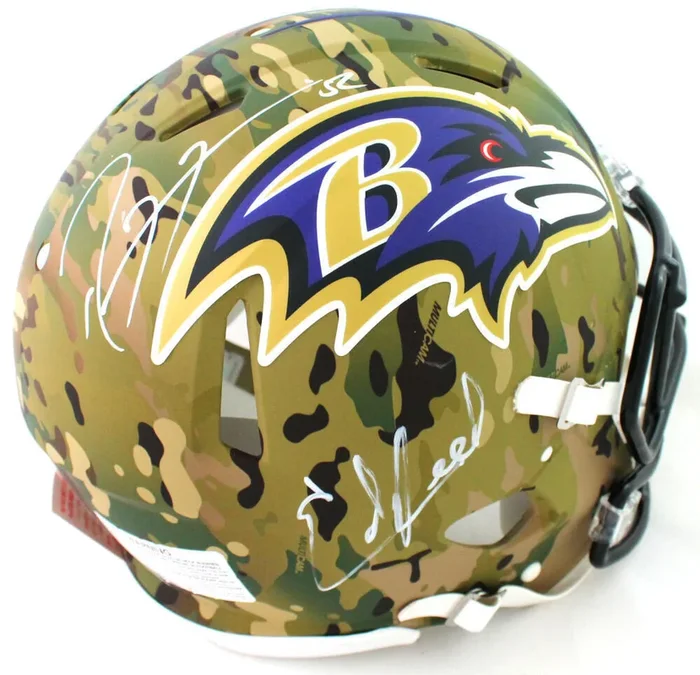 Ed Reed Ray Lewis Autographed Ravens F/S Camo Authentic Helmet – Beckett W Auth