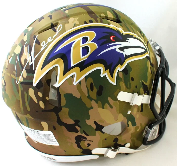 Ed Reed Signed Ravens F/S Camo Speed Authentic Helmet – Beckett W Auth *White