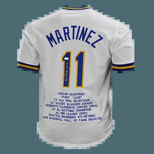 Edgar Martinez Signed HOF ’19 Stat Seattle White Baseball Jersey (JSA)