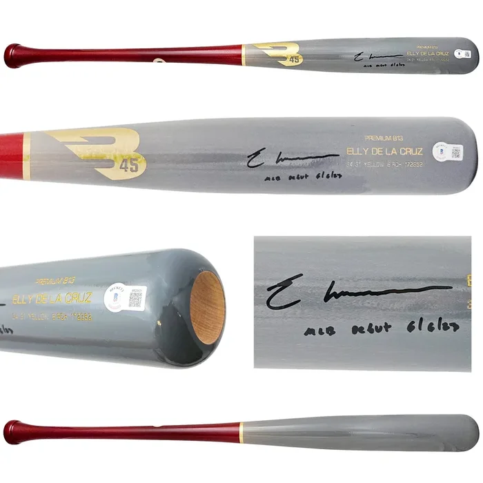Elly De La Cruz Autographed Gray B45 Player Model Bat Cincinnati Reds “MLB Debut 6/6/23” Beckett BAS Witness Stock #220220