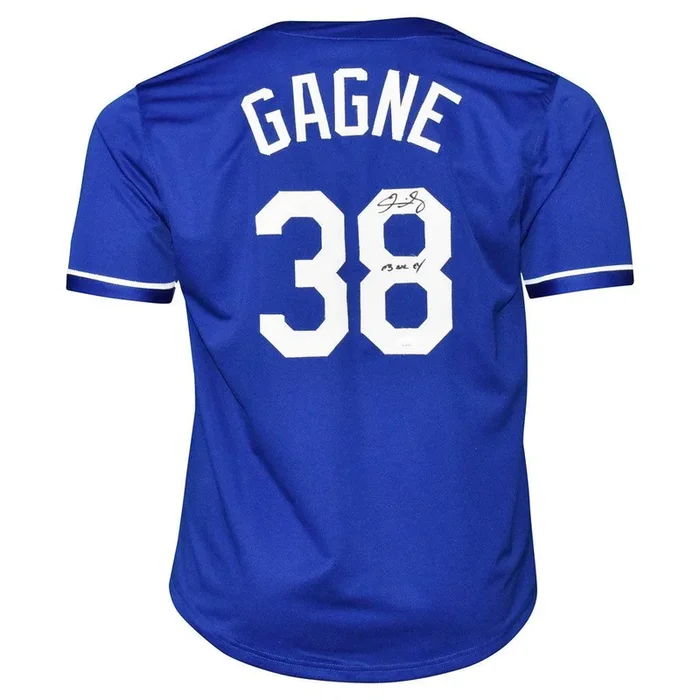Eric Gagne Signed 03 NL CY Inscription Los Angeles Blue Baseball Jersey (JSA)