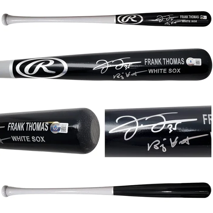 Frank Thomas Autographed Black & Grey Rawlings Game Model Bat Chicago White Sox “Big Hurt” Beckett BAS Witness Stock #209066