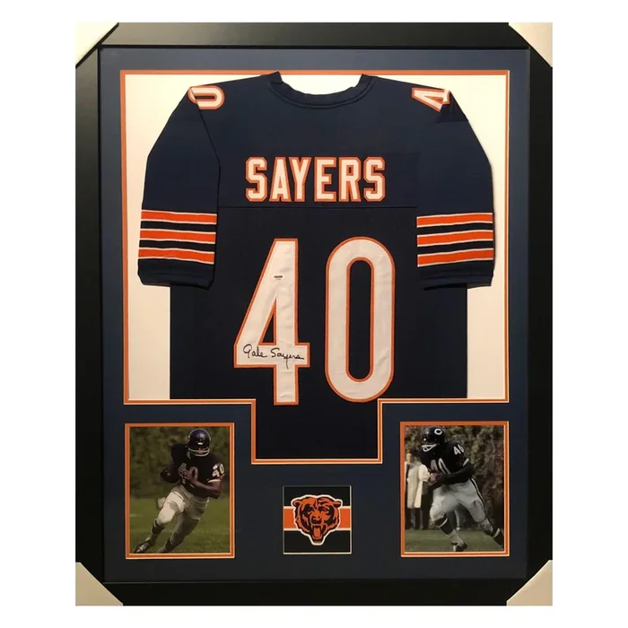 Gale Sayers Signed Framed Vertical Layout Pro Edition Blue Jersey (PSA)