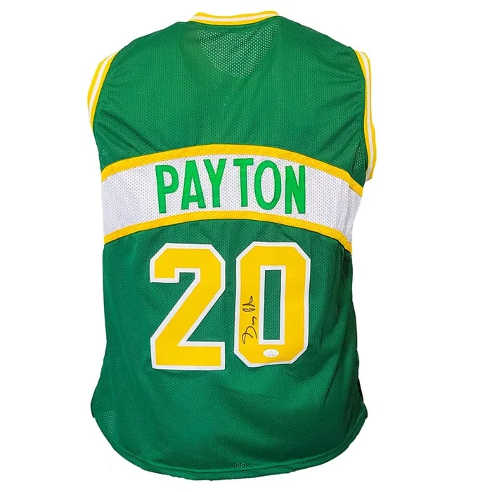 Gary Payton Signed Seattle Green Basketball Jersey (JSA)