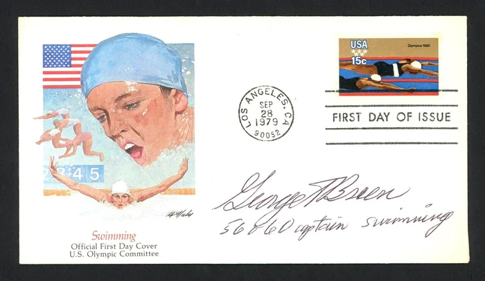 George Breen Autographed First Day Cover Olympic Swimmer SKU #159608