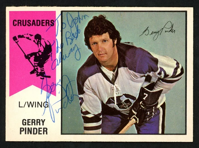Gerry Pinder Autographed 1974-75 WHA O-Pee-Chee Card #9 Cleveland Crusaders “To John” SKU #151902