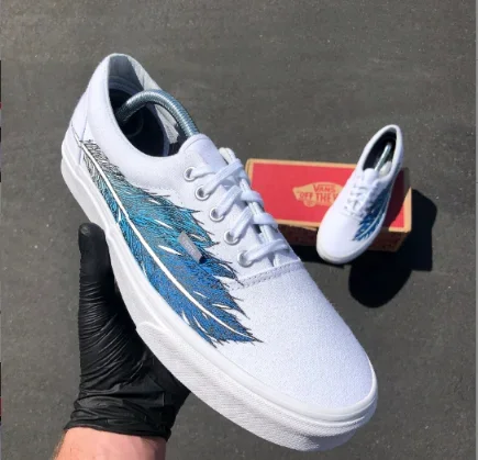 Hand Painted Eagle Feather on White Vans Era – customizable