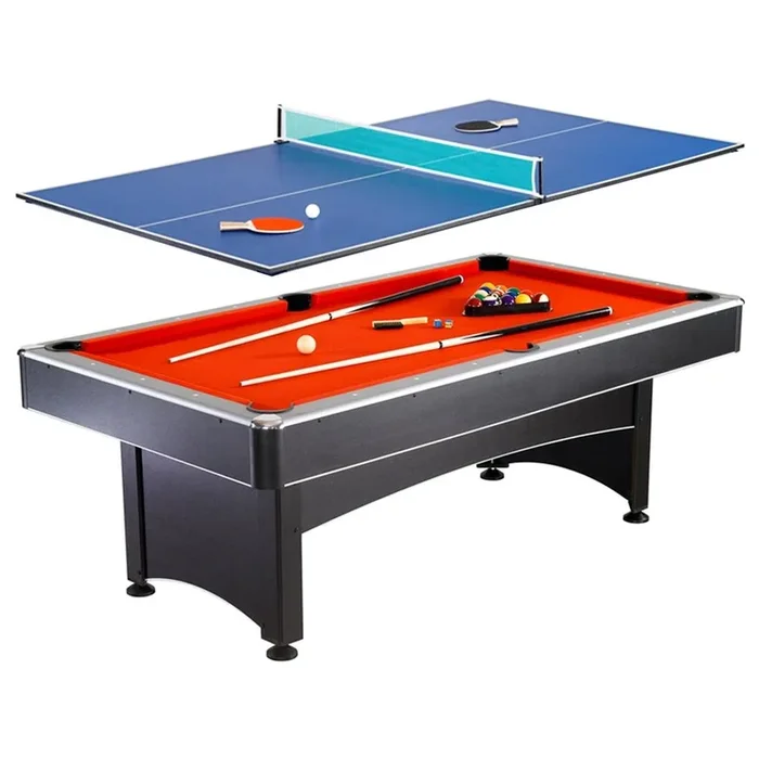 Hathaway Games Maverick 7-foot Pool and Table Tennis Multi Game with Red Felt and Blue Table Tennis Surface Cues Paddles and Balls