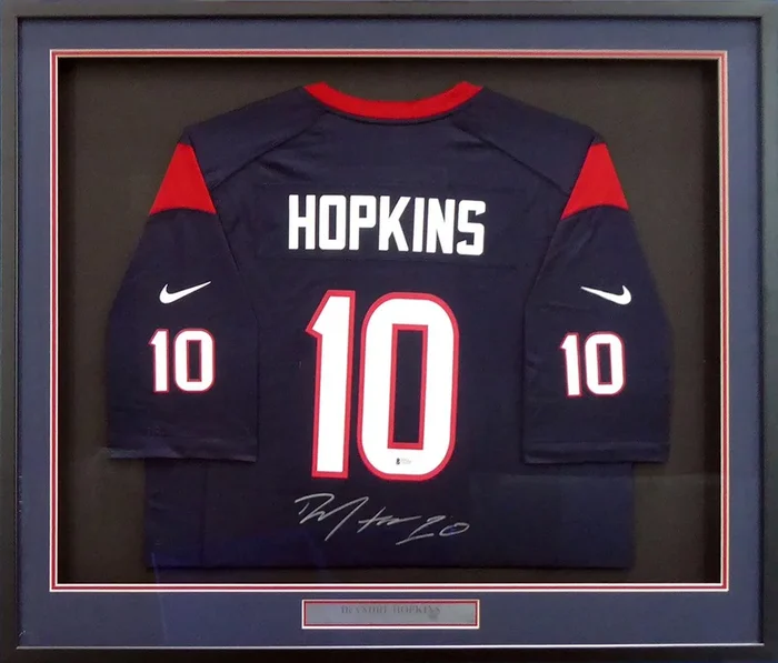 Houston Texans DeAndre Hopkins Autographed Framed Blue Nike Jersey Size XL Beckett BAS Stock #154940