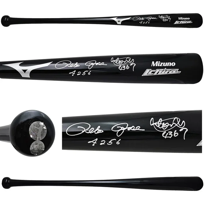 Ichiro Suzuki & Pete Rose Autographed Black Mizuno Player Model Bat Seattle Mariners “Hits” PR Holo & IS Holo Stock #212164