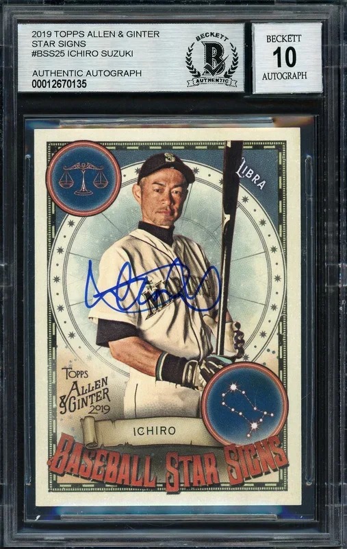 Ichiro Suzuki Autographed 2019 Topps Allen & Ginter Baseball Star Signs Card #BSS-25 Seattle Mariners Auto Grade 10 Beckett BAS #12670135