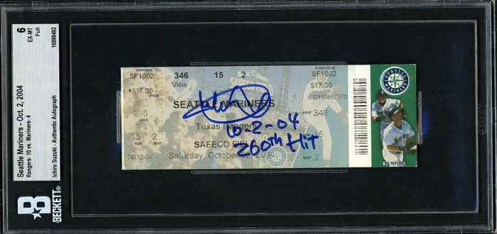 Ichiro Suzuki Autographed October 2nd, 2004 Ticket Seattle Mariners BGS 6 “10-2-04 260th Hit” Beckett BAS #16899492