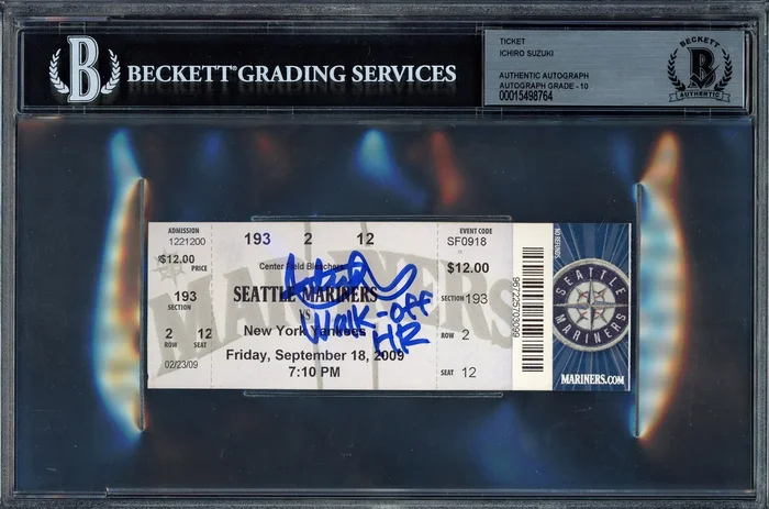 Ichiro Suzuki Autographed September 18th, 2009 Ticket Seattle Mariners Auto Grade Gem Mint 10 “Walk-Off HR” Against Mariano Rivera Beckett BAS #15498764