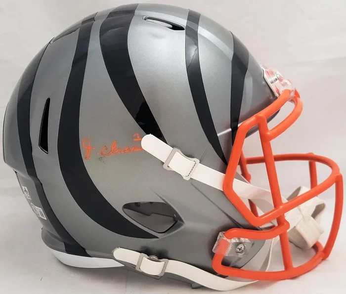 Ja’Marr Chase Autographed Cincinnati Bengals AMP Gray Full Size Replica Speed Helmet Beckett BAS QR #WU15505