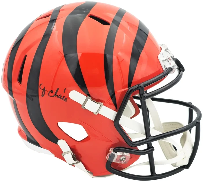 Ja’Marr Chase Autographed Cincinnati Bengals Orange Full Size Speed Replica Helmet Beckett BAS Witness Stock #228826