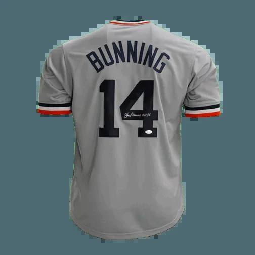 Jim Bunning Signed HOF 96 Detroit Pro Style Baseball Jersey Grey (JSA)