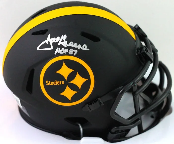 Joe Greene Autographed Steelers Eclipse Speed Mini Helmet w/ HOF -Beckett W *Sil