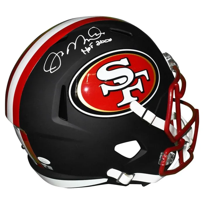 Joe Montana Signed HOF 2000 Inscription San Francisco 49ers Matte Black Speed Full-Size Replica Football Helmet (JSA)