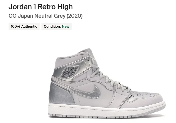 Jordan 1 CO Japan Neutral Grey – 12 Mens – Custom Order – Invoice 1 of 2