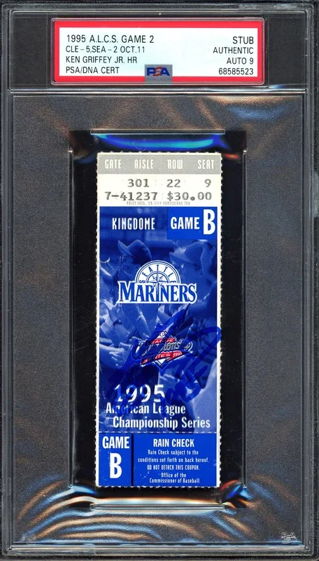 Ken Griffey Jr. Autographed 1995 ACS Game 2 Ticket Stub Seattle Mariners Auto Grade Mint 9 “1995” Hit Home Run PSA/DNA #68585523