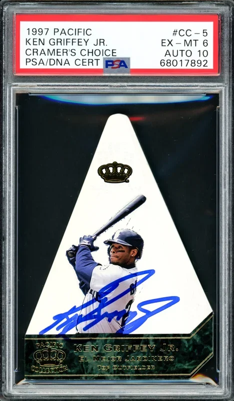 **KILLED** Ken Griffey Jr. Autographed 1997 Pacific Cramer’s Choice Card #CC-5 Seattle Mariners PSA 6 Auto Grade Gem Mint 10 PSA/DNA #68017892