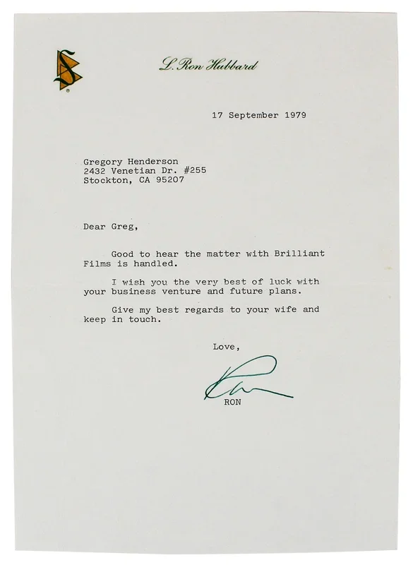 L. Ron Hubbard Scientology Signed 7×10 1979 Letter on Personal Letterhead BAS