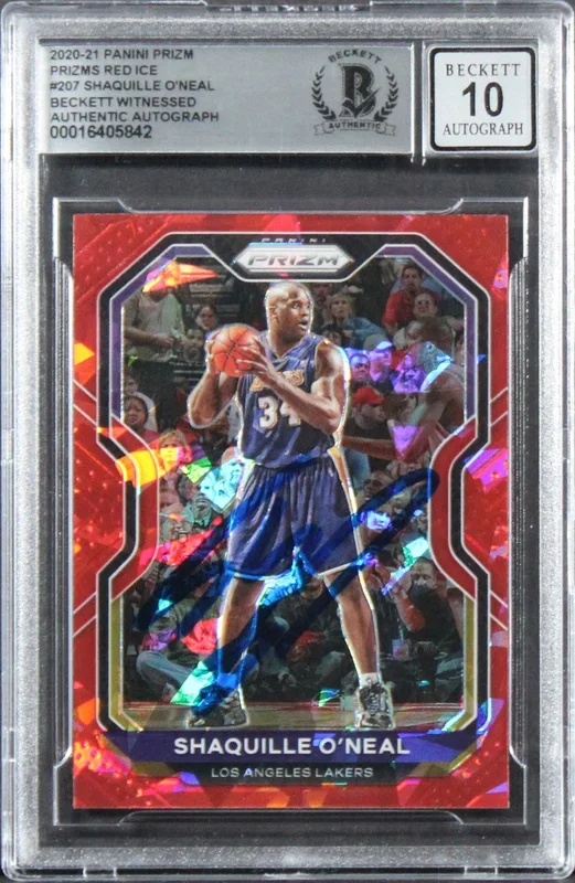 Lakers Shaquille O’Neal Signed 2020 Panini Prizm RI #207 Card Auto 10! BAS Slab