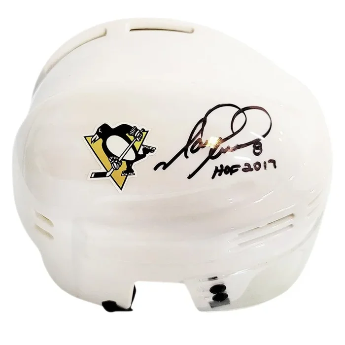 Mark Recchi Signed HOF 2017 Inscription Pittsburgh Penguins Hockey Mini Helmet White (JSA)