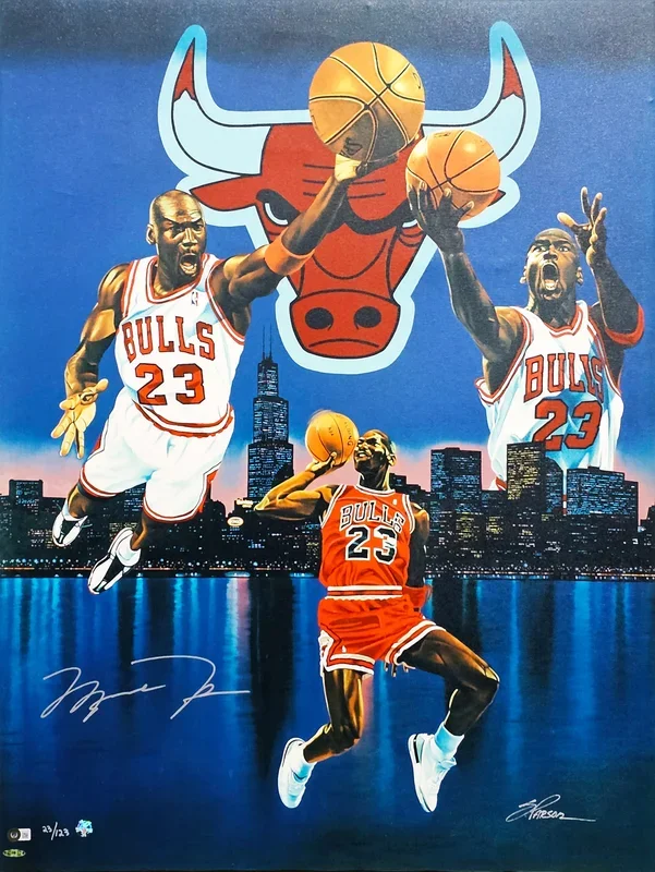 Michael Jordan Autographed 30×40 Chicago’s Finest Canvas Photo Chicago Bulls Auto Grade 10 With Artist Proof #23/123 His Jersey Number UDA Holo & Beckett BAS #AC74565