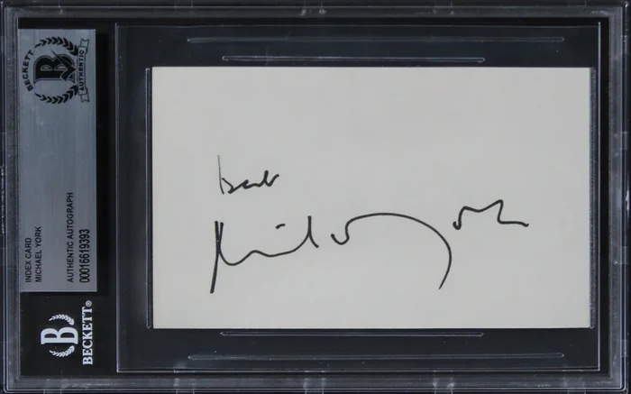 Michael York Austin Powers Authentic Signed 3×5 Index Card BAS Slabbed