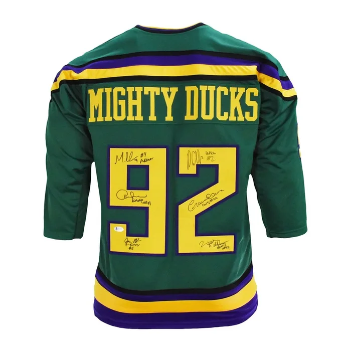 Mighty Ducks 6-Signature Autographed Green Jersey (Beckett)