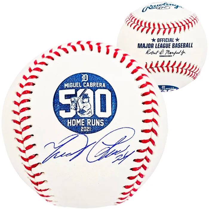 Miguel Cabrera Autographed Official MLB 500 Home Run HR Logo Baseball Detroit Tigers Beckett BAS Witness Stock #212231