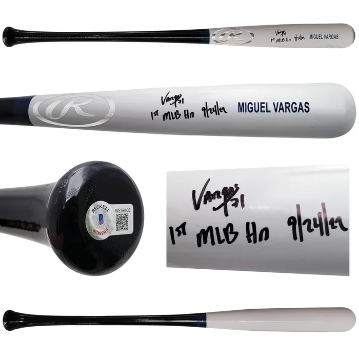Miguel Vargas Autographed Gray Rawlings Game Model Bat Los Angeles Dodgers “1st MLB HR” Beckett BAS Witness Stock #209050