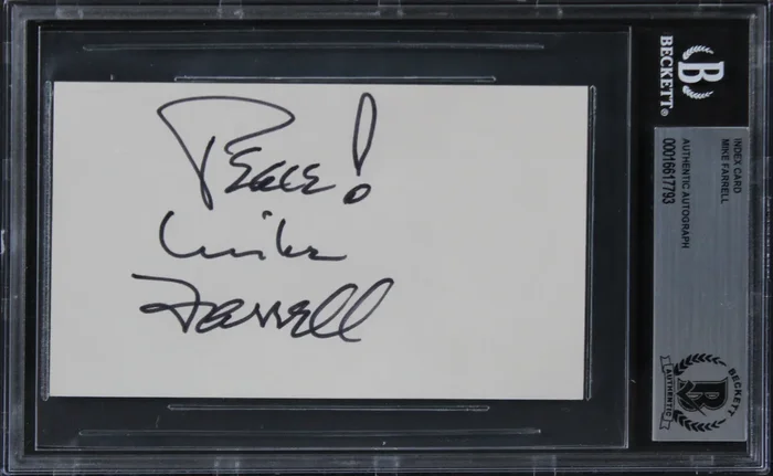 Mike Farrell MASH “Peace” Authentic Signed 3×5 Index Card BAS Slabbed
