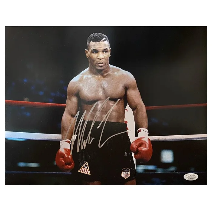 Mike Tyson Signed Staring 11×14 Boxing Photo (JSA)