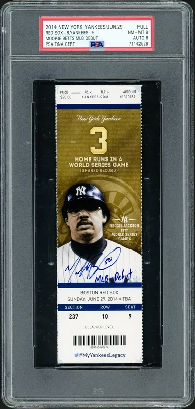 Mookie Betts Autographed 2×6.5 June 9th, 2014 MLB Debut Full Ticket Boston Red Sox PSA 8 Auto Grade Near Mint/Mint 8 “MLB Debut” PSA/DNA #71142528
