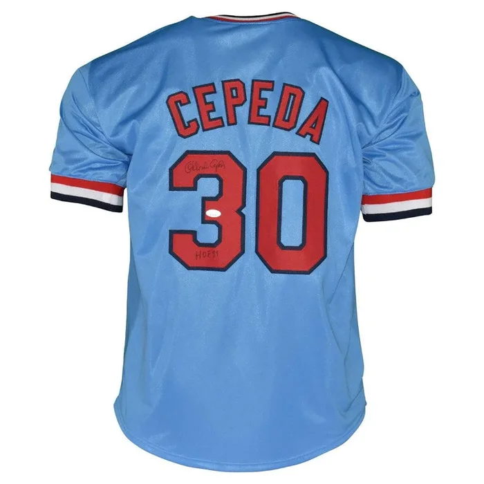Orlando Cepeda Signed HOF 99 Inscription St. Louis Blue Baseball Jersey (JSA)