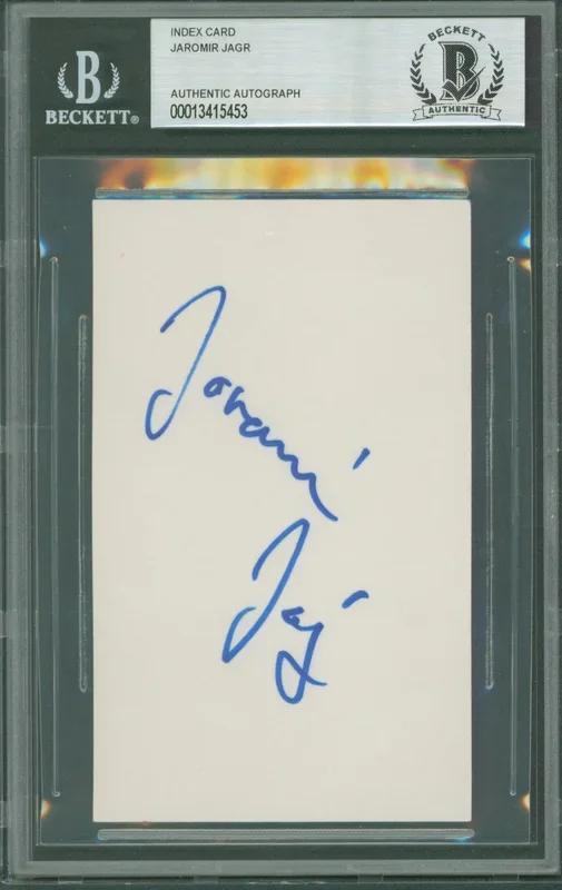 Penguins Jaromir Jagr Authentic Signed 3×5 Index Card Autographed BAS Slabbed 1