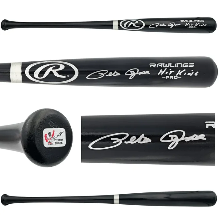 Pete Rose Autographed Black Rawlings Pro Baseball Bat Cincinnati Reds “Hit King” PR Holo Stock #228075