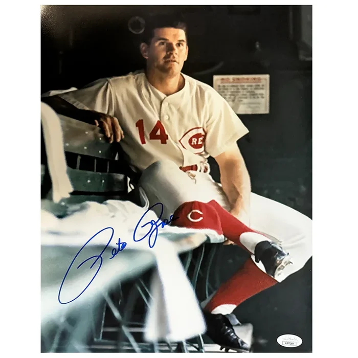 Pete Rose Signed Cincinnati Pose 1 Baseball 11×14 Photo (JSA)