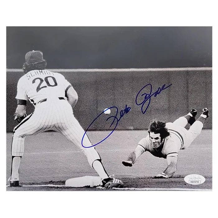 Pete Rose Signed Sliding With Schmidt 8×10 Baseball Photo (JSA)