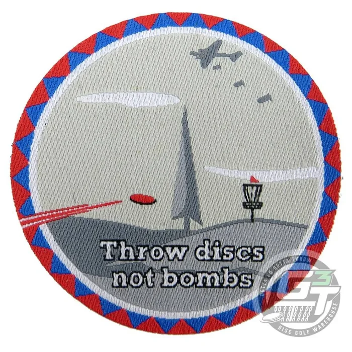 PG Productions Throw Discs Not Bombs Iron-On Disc Golf Patch