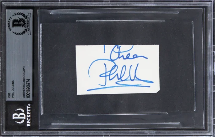 Phil Collins Genesis “Cheers” Signed 1.65×2.75 Cut Signature BAS Slabbed